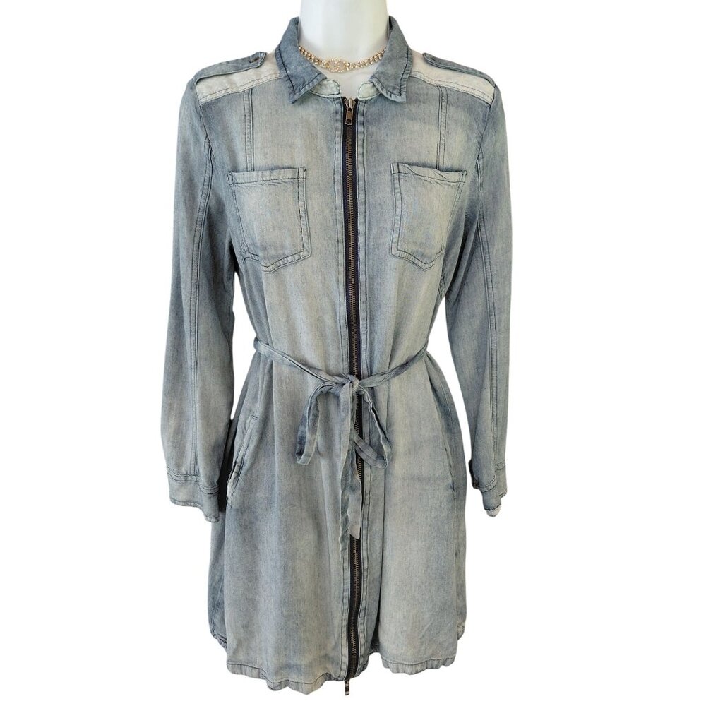 Miss Me Women's Small Denim Style Long Sleeve Zip-Up Dress viscose & Cotton